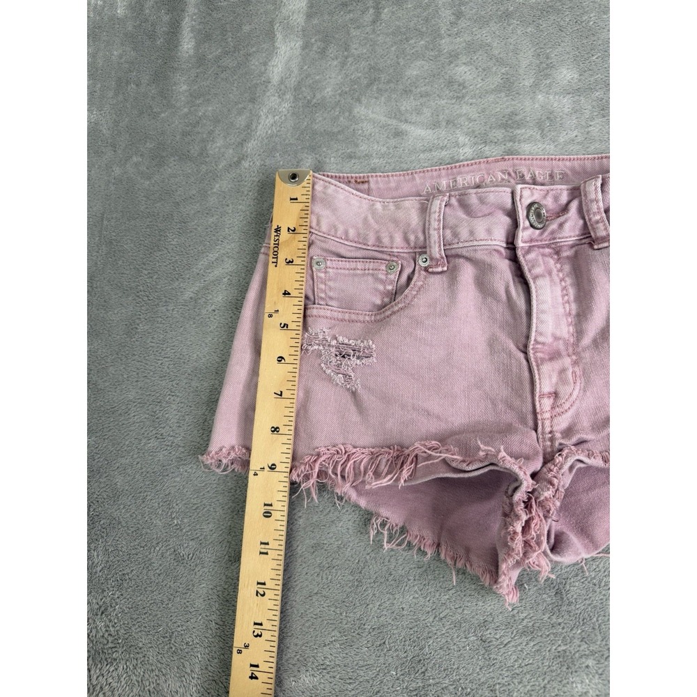 Vintage Y2K American Eagle Micro Mini Denim Shorts Women's Size 2 Pink - Picture 8 of 9